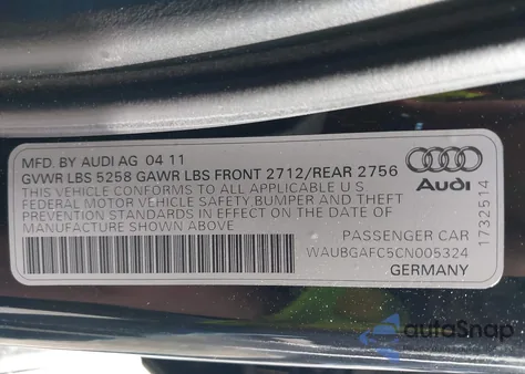 2012 Audi A6 3.0 Premium z USA, uszkodzony, nr VIN WAUBGAFC5CN005324
